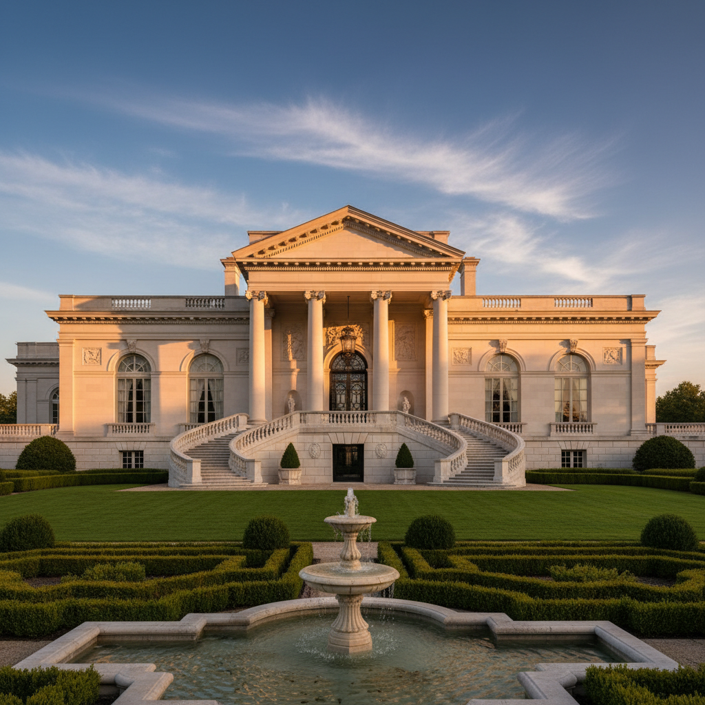 Grand estate at golden hour
